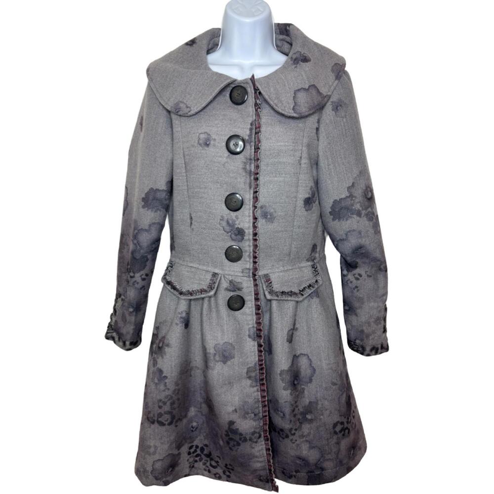 Anthropologie Nick & Mo Women's Sz M Whimsigoth Grey Floral Wool Jacket(1983)